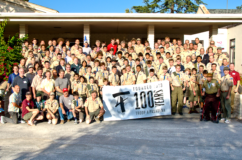 Current, as well as past Scouts and leaders join together for a group photo